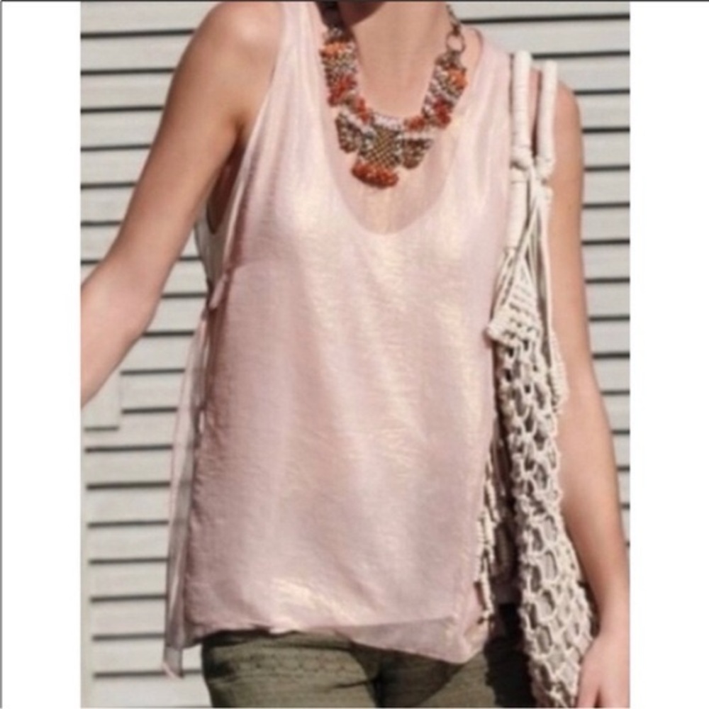 Anthropologie Deletta | pink cream sheer double layer style Tank | size M